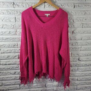 Cato Est 1946 Womens Sweater 22W 24W Plus Boho Pink Soft Semi Sheer Fringe SWE4E